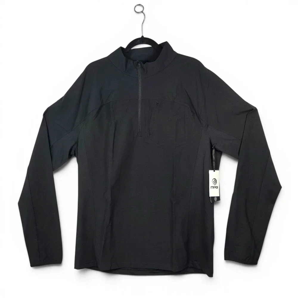 MPG Mens Recycled Polyester Quarter Zip Pullover Black XXL Mock Neck Pocket NWT